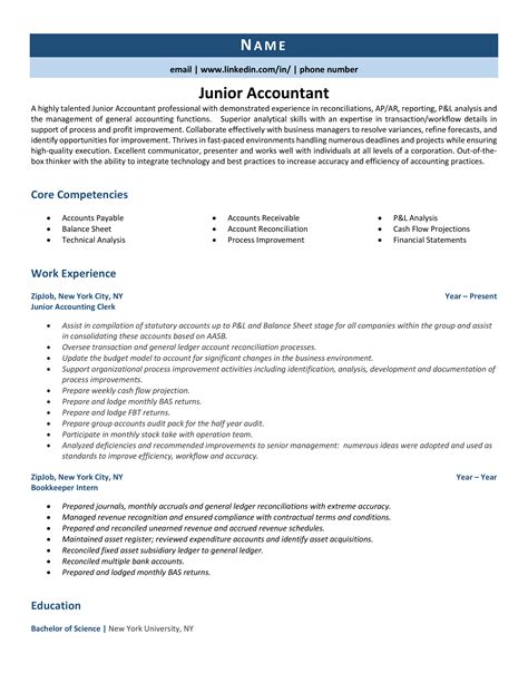 Junior accountant resume